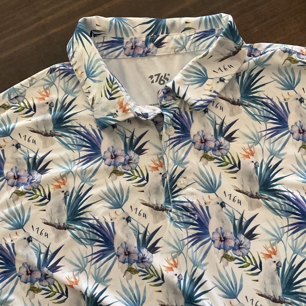 1764 Polo Shirt Mens XL White Tropical Stretch Short Sleeve Golf Rugby Active